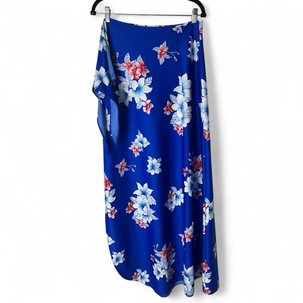 Hilo Hattie - Women’s Vintage Hawaiian Sarong Wrap Skirt Coverup Blue Floral OS